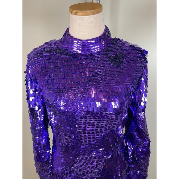 Retrofete April Sequin Embellished Long Sleeve Royal Purple Mini Dress Sz Large - Picture 4 of 12
